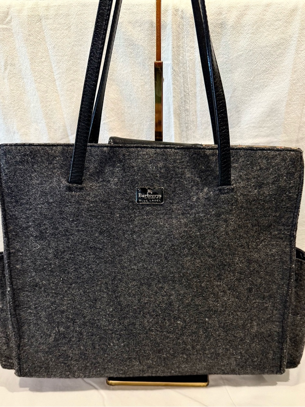 Burberry Blue Label Gray Felt Tote with Black Plaque